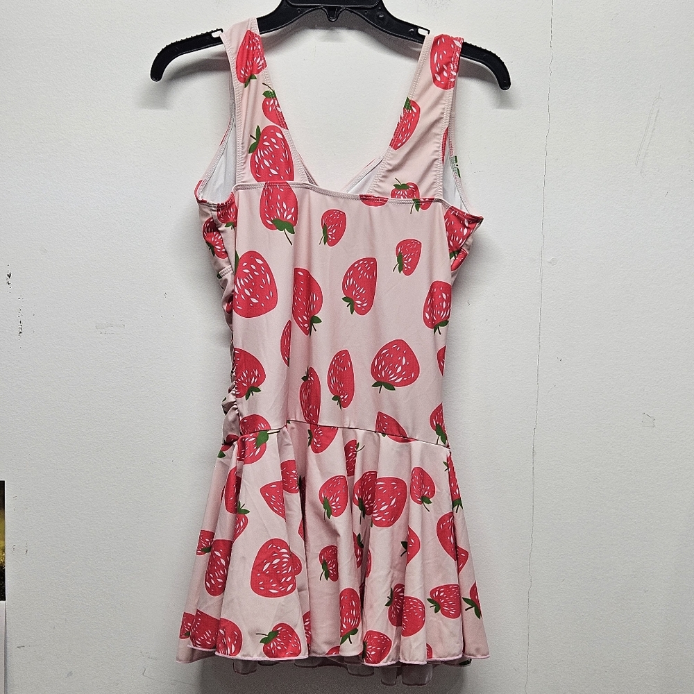 AONTUS Strawberry Print Swimdress One Piece Swimsuit Size M Tummy Control - Picture 11 of 12